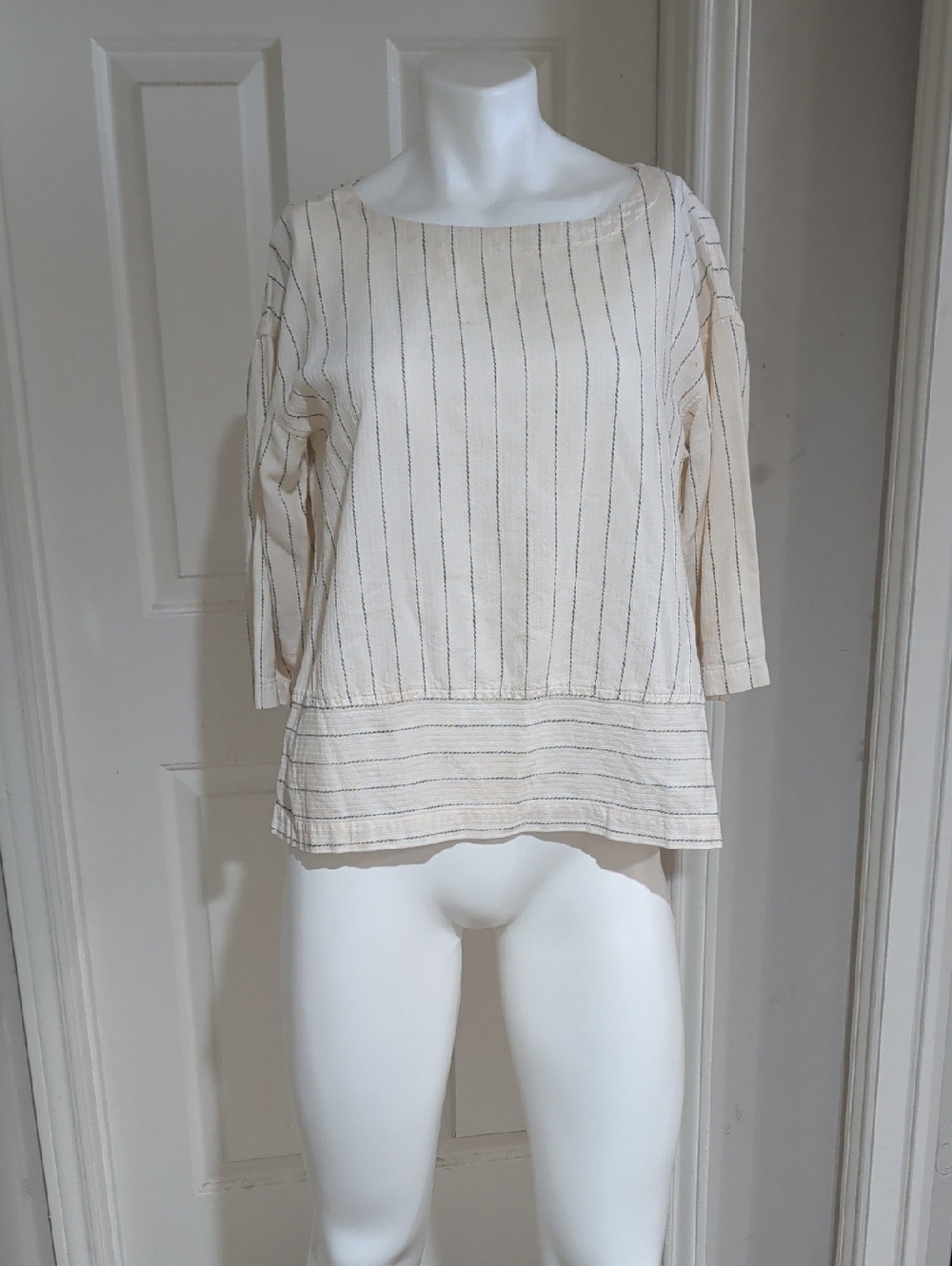 Eileen Fisher Cream Striped Boatneck Tunic Women's Small